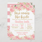 ピンクと金ゴールドのフローラブライダルシャワー招待状 招待状 (正面/裏面)