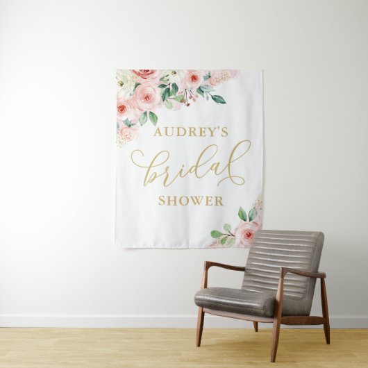ピンクと金ゴールドのフローラブライダルシャワー背景 タペストリー (インサイチュ)