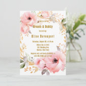 ピンクと金ゴールドのフローラブランチ&バブリー 招待状 (スタンド正面)