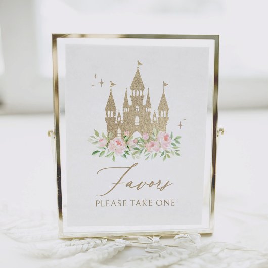 ピンクと金ゴールドのフローラプリンセス誕生日の好意サイン ポスター