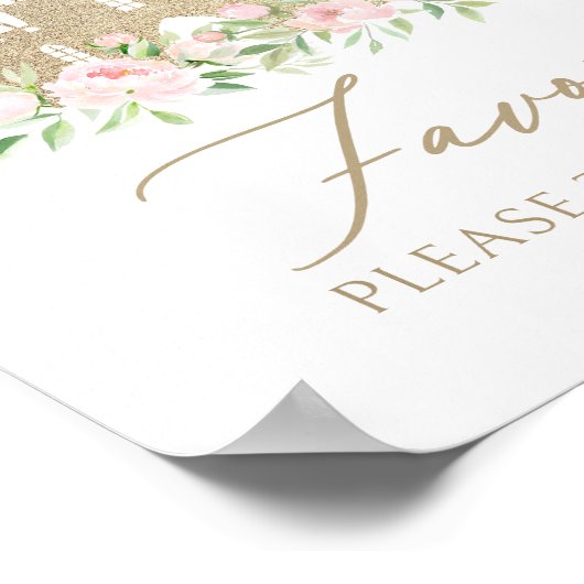 ピンクと金ゴールドのフローラプリンセス誕生日の好意サイン ポスター (角)