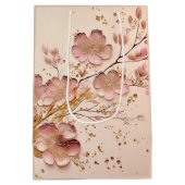 ピンクと金ゴールドのフローラミニマルエレガントリスト ミディアムペーパーバッグ (裏面)