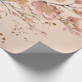 ピンクと金ゴールドのフローラミニマルエレガントリスト ラッピングペーパー (角)