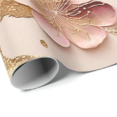 ピンクと金ゴールドのフローラミニマルエレガントリスト ラッピングペーパー (ロールコーナー)