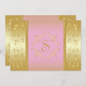 ピンクと金ゴールドのフローラモノグラムの招待状 招待状 (正面/裏面)