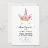 ピンクと金ゴールドのフローラユニコーン赤ちゃんシャワー 招待状 (正面)