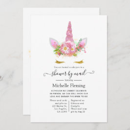 ピンクと金ゴールドのフローラユニコーン赤ちゃんシャワー 招待状