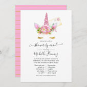 ピンクと金ゴールドのフローラユニコーン赤ちゃんシャワーby Mail 招待状 (正面/裏面)