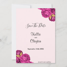 ピンクと金ゴールドのフローラ保存日 セーブザデート