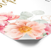 ピンクと金ゴールドのフローラ写真90th誕生日へようこそ ポスター (コーナー)