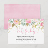 ピンクと金ゴールドのフローラ女の子の赤ちゃんシャワーのブックリクエスト エンクロージャーカード (正面/裏面)