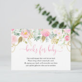 ピンクと金ゴールドのフローラ女の子の赤ちゃんシャワーのブックリクエスト エンクロージャーカード (スタンド正面)