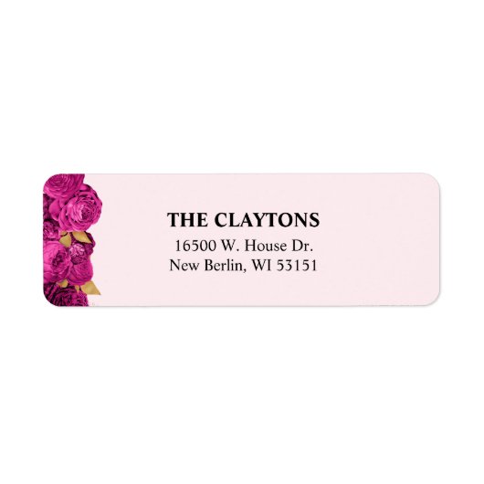 ピンクと金ゴールドのフローラ差出人住所ラベル ラベル (正面)