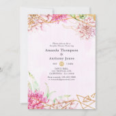 ピンクと金ゴールドのフローラ幾何学的カップルのシャワー 招待状 (正面)