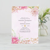 ピンクと金ゴールドのフローラ幾何学的カップルのシャワー 招待状 (スタンド正面)