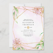 ピンクと金ゴールドのフローラ幾何学的ブライダルシャワー 招待状 (正面)