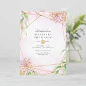 ピンクと金ゴールドのフローラ幾何学的ブライダルシャワー 招待状 (スタンド正面)
