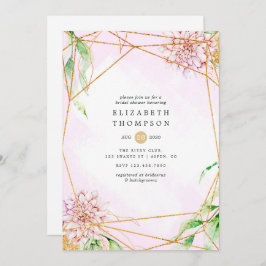 ピンクと金ゴールドのフローラ幾何学的ブライダルシャワー 招待状