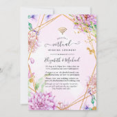 ピンクと金ゴールドのフローラ幾何学的結婚仮想 招待状 (正面)