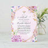 ピンクと金ゴールドのフローラ幾何学的結婚仮想 招待状 (スタンド正面)