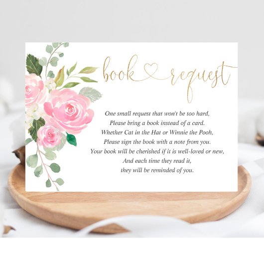 ピンクと金ゴールドのフローラ水の色の女の子のブックリクエスト エンクロージャーカード
