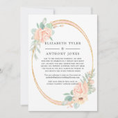 ピンクと金ゴールドのフローラ減らジオメト結婚リのリスト 案内状 (正面)