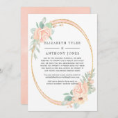 ピンクと金ゴールドのフローラ減らジオメト結婚リのリスト 案内状 (正面/裏面)