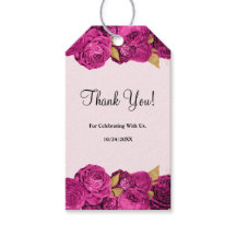 ピンクと金ゴールドのフローラ結婚のギフトラベル