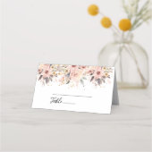 ピンクと金ゴールドのフローラ結婚バタフライのテーブル プレイスカード (正面)