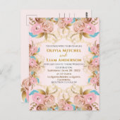 ピンクと金ゴールドのフローラ結婚フレームのはがき ポストカード (正面/裏面)