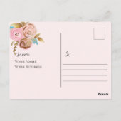 ピンクと金ゴールドのフローラ結婚フレームのはがき ポストカード (裏面)