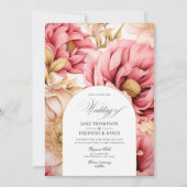ピンクと金ゴールドのフローラ結婚式招待状 招待状 (正面)