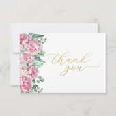 ピンクと金ゴールドのフローラ緑の赤ちゃんシャワー感謝していよよ サンキューカード (正面)