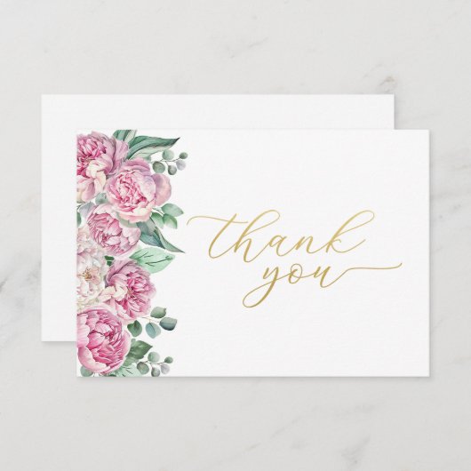 ピンクと金ゴールドのフローラ緑の赤ちゃんシャワー感謝していよよ サンキューカード (正面/裏面)