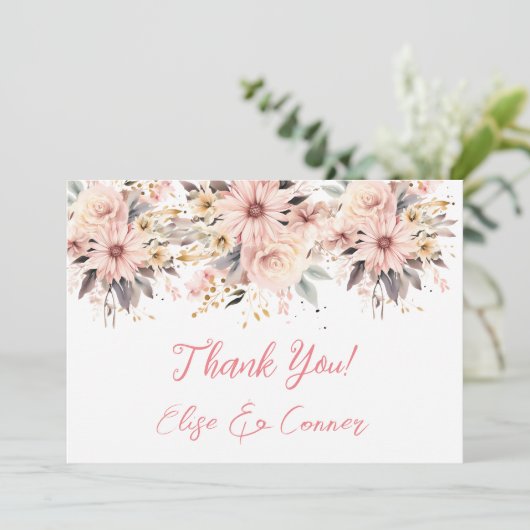 ピンクと金ゴールドのフローラ蝶サンキューカード 招待状 (スタンド正面)