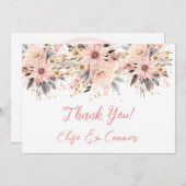 ピンクと金ゴールドのフローラ蝶サンキューカード 招待状 (正面/裏面)