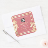 ピンクと金ゴールドのフローラ製品の包装ラベルロゴ スクエアシール (封筒)