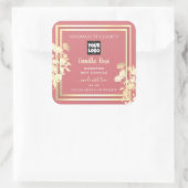 ピンクと金ゴールドのフローラ製品の包装ラベルロゴ スクエアシール (バッグ)