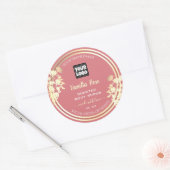 ピンクと金ゴールドのフローラ製品の包装ラベルロゴ ラウンドシール (封筒)