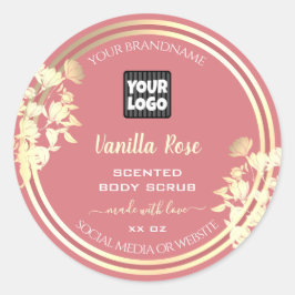 ピンクと金ゴールドのフローラ製品の包装ラベルロゴ ラウンドシール