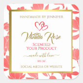 ピンクと金ゴールドのフローラ製品の包装ラベル スクエアシール (正面)