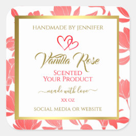 ピンクと金ゴールドのフローラ製品の包装ラベル スクエアシール