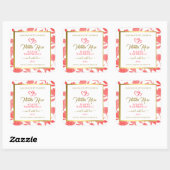 ピンクと金ゴールドのフローラ製品の包装ラベル スクエアシール (シート)