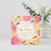 ピンクと金ゴールドのフローラ誕生日パーティーの招待 招待状 (スタンド正面)