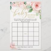 ピンクと金ゴールドのフローラ赤ちゃんシャワービンゴゲームカード (正面)