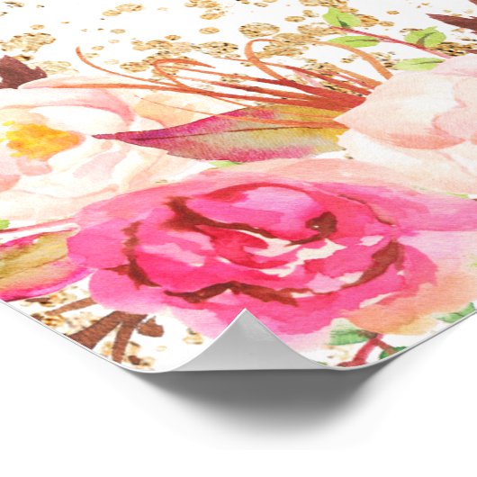 ピンクと金ゴールドのフローラ赤ちゃんシャワー写真プロップフレーム ポスター (角)