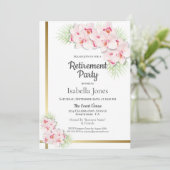 ピンクと金ゴールドのフローラ退職パーティー 招待状 (スタンド正面)