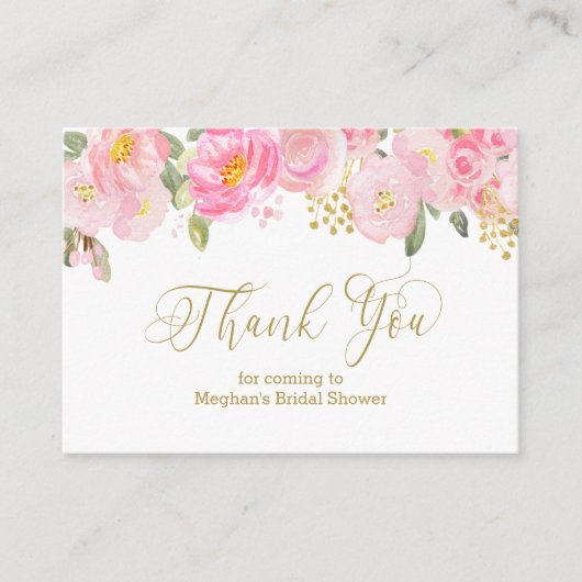 ピンクと金ゴールドのフローラ金ゴールド書道ありがとう エンクロージャーカード (正面)