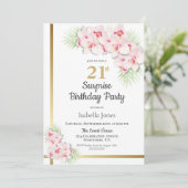 ピンクと金ゴールドのフローラ驚き21歳の誕生日パーティー 招待状 (スタンド正面)