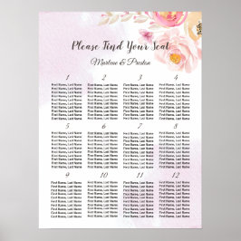 ピンクと金ゴールドのフローラ12テーブル結婚のシーティングチャート ポスター